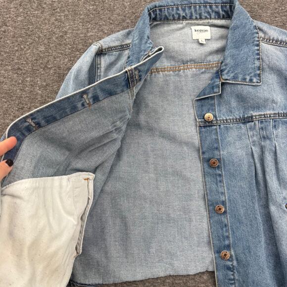 Kensie Jeans Women Blue Denim Jacket Fringe Trim Pleated Front Light Wash Size L - Picture 5 of 7